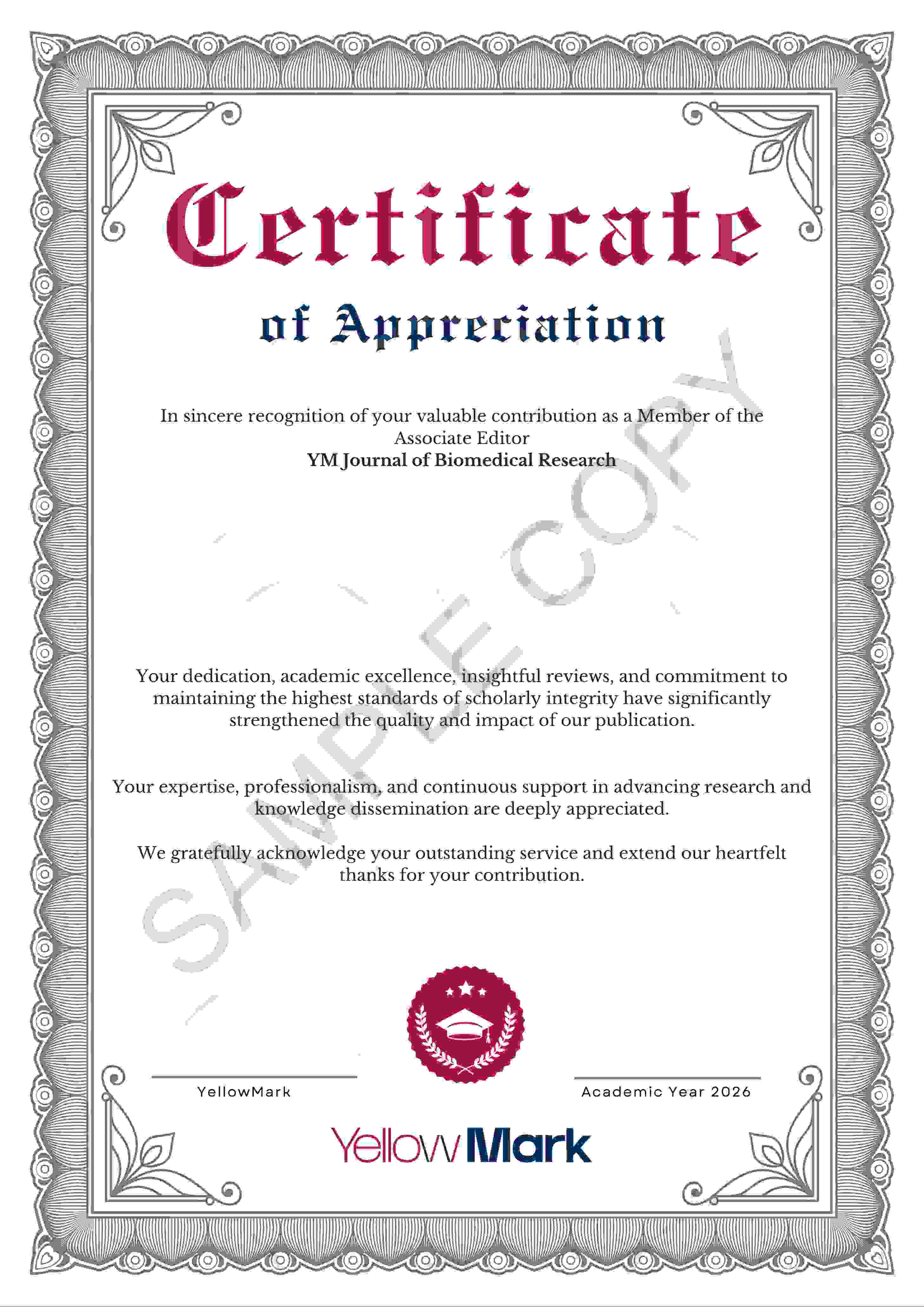 Sample Editorial Board Appointment Certificate